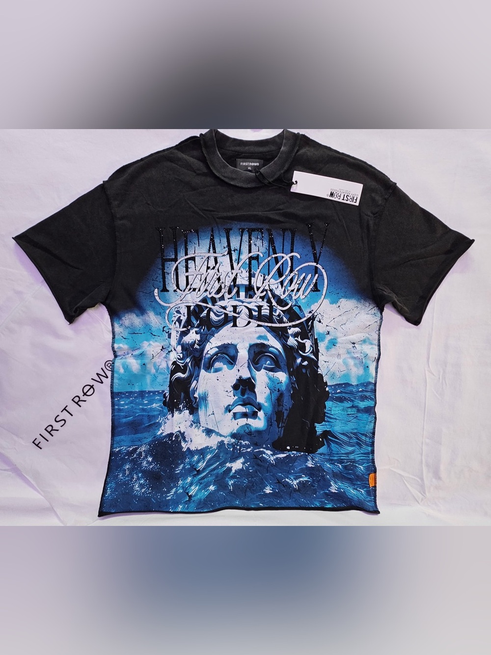First Row Black Graphic stones Statue Print T-Shirt